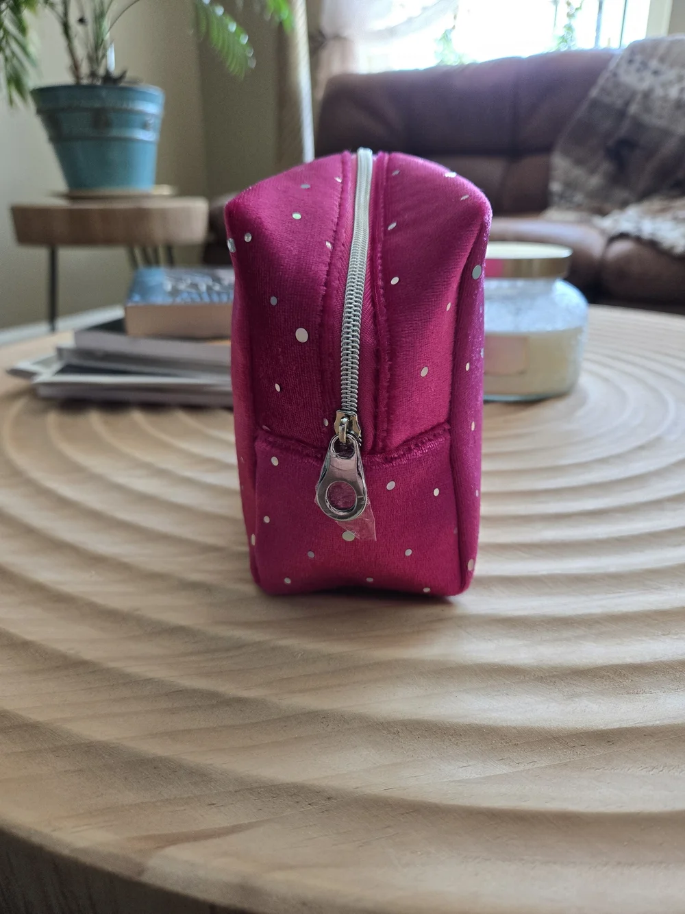 Ulta Beauty Magenta Pink Velvet Sparkle Polka Dot Makeup Cosmetic Bag Pouch